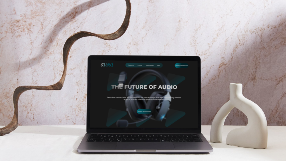 تصميم واجهة متجر إلكتروني مبتكر لسماعات Aura اللاسلكية