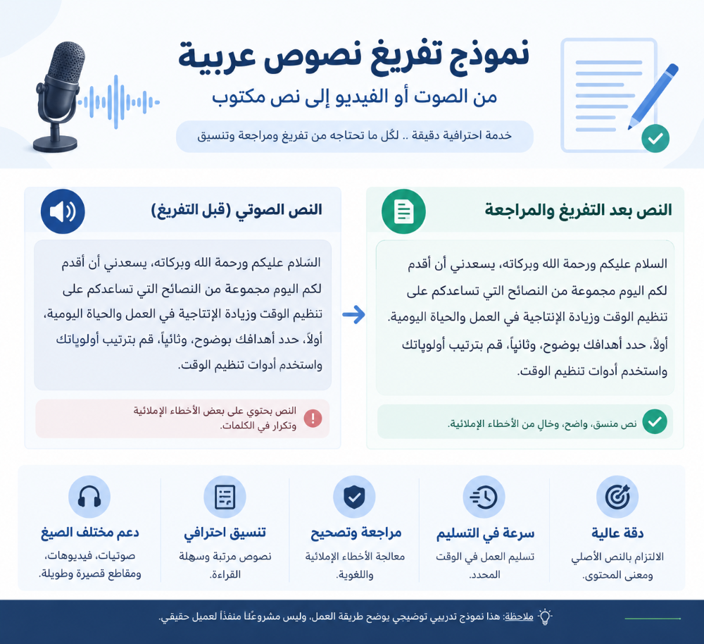 تفريغ مقطع صوتي مع المراجعة و التصحيح